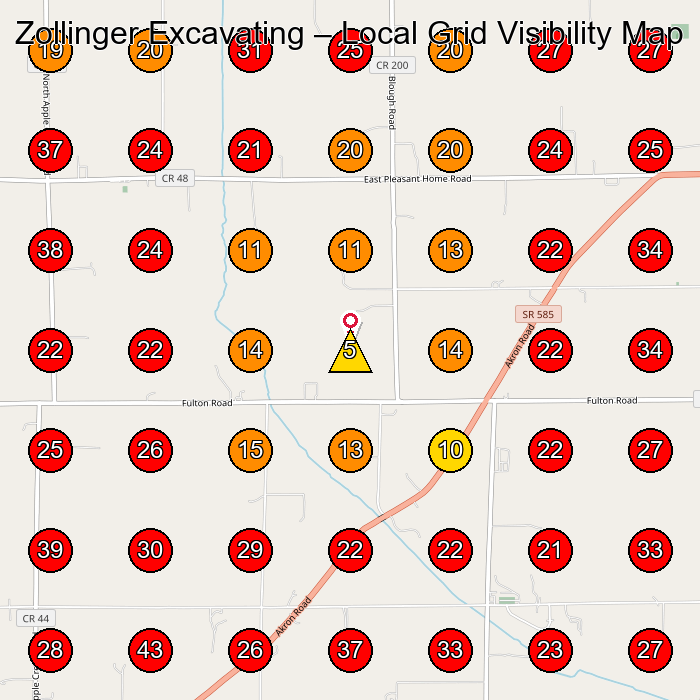 Zollinger Excavating GeoGrid visibility map for Excavating Contractor in Millersburg